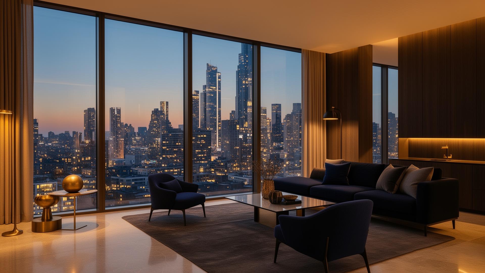 Luxury corporate rental property at dusk
